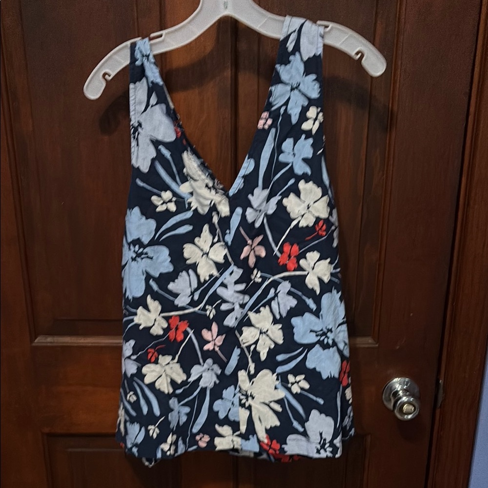 Floral Sleeveless Top - Blue and Red